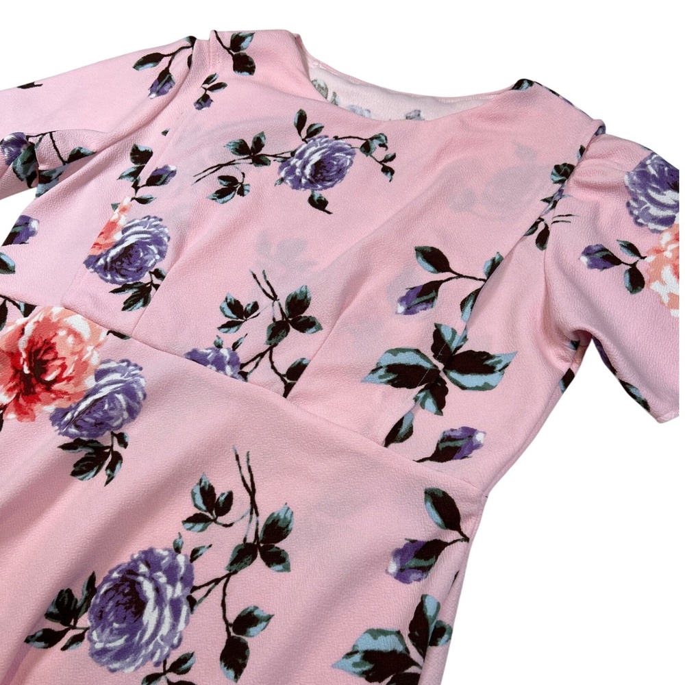 Handmade Pink Floral Modest Maxi Dress Short Sleeve Mennonite Prairie Cottage